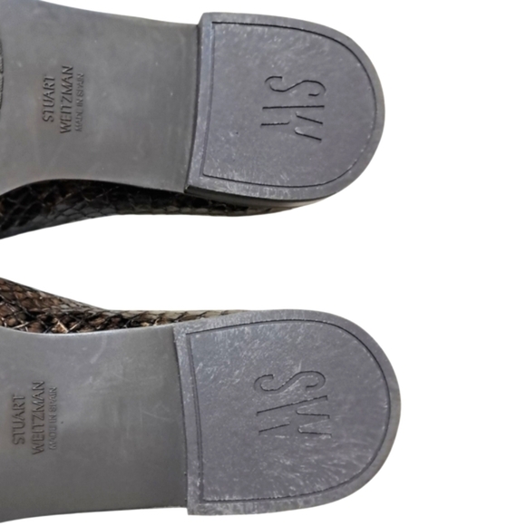 Stuart Weitzman Bronze Snakeskin Loafers Womens 9M - Picture 13 of 16